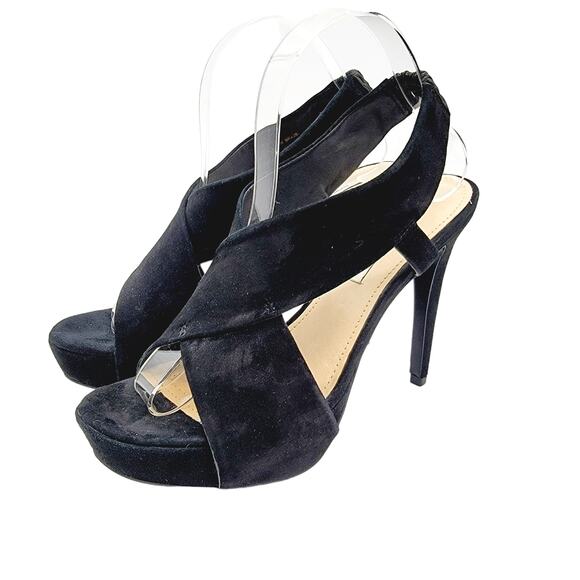 DIANE VON FURSTENBERG Black Suede Strappy Stiletto Slingback Heels Sandals - 8.5 - Picture 3 of 9